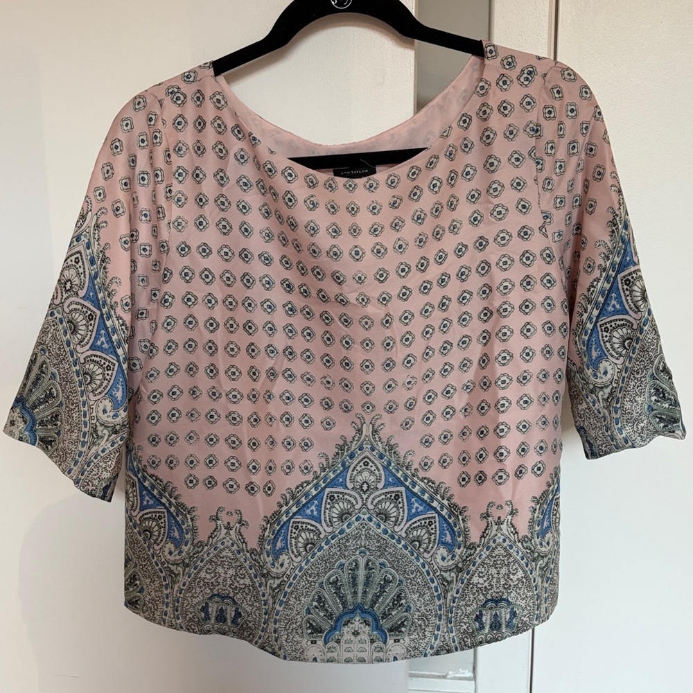Ann Taylor | Elegant Pink and Blue Patterned Women's Top | Size S